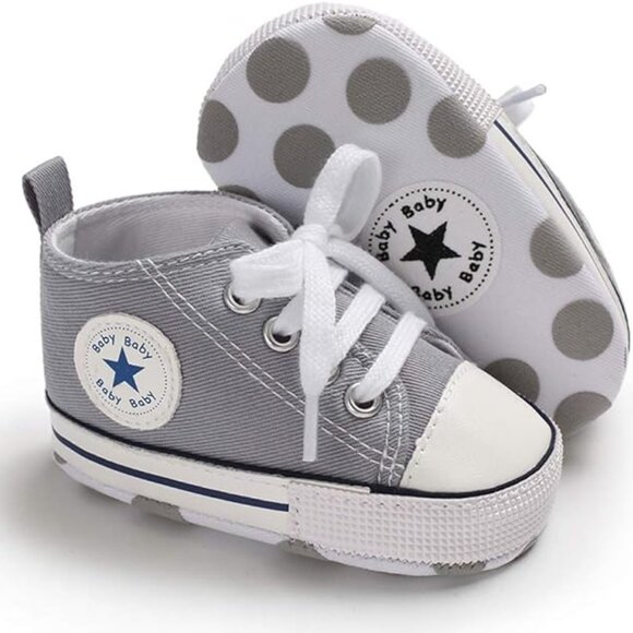 Baby Girls and Boys Canvas Sneakers Soft Sole High-Top Ankle Infant - Picture 8 of 15